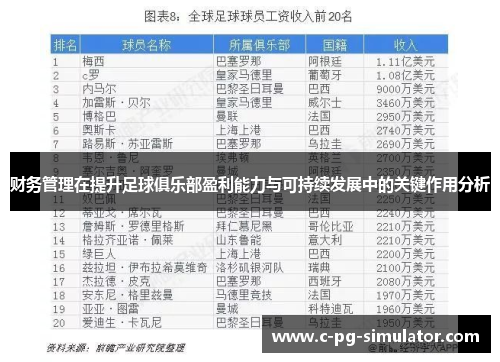 财务管理在提升足球俱乐部盈利能力与可持续发展中的关键作用分析